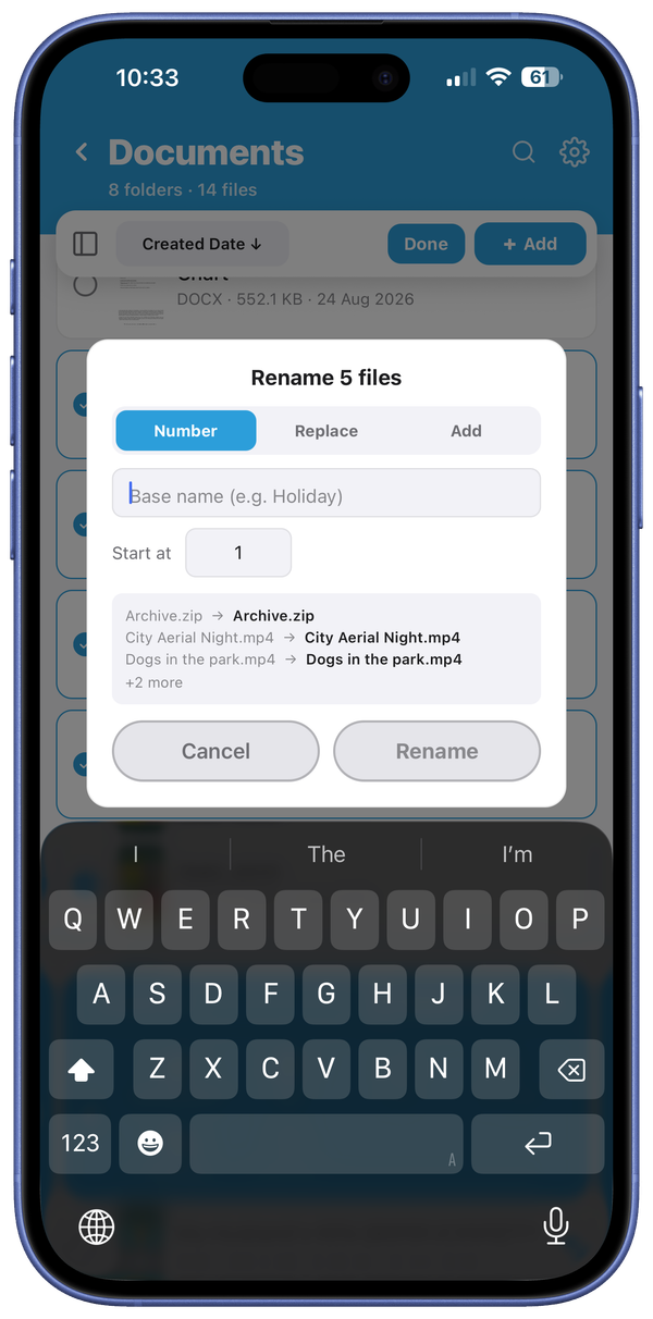 The Bulk Rename screen in Falcon