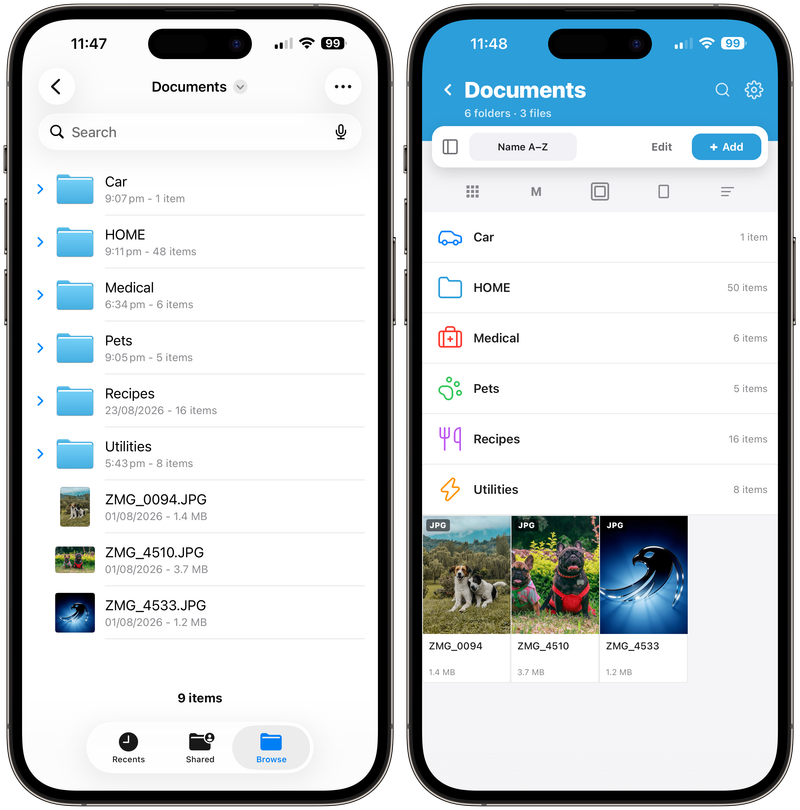 The same folder in the Files app and in Falcon